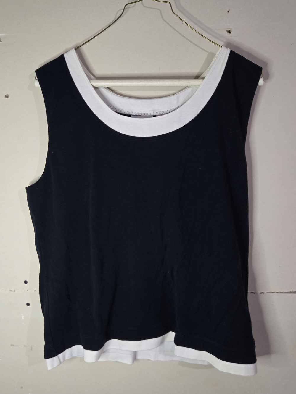 Chico's Double Layer Tank Top Black White Contrast Trim Scoop Neck Size 3 XL